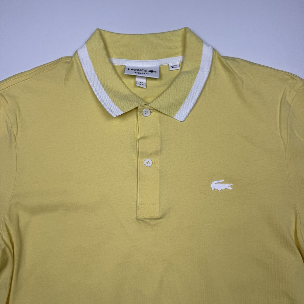 Lacoste Polo Shirt Mens M Yellow Regular Fit Knit Croc Logo Short Sleeve Casual